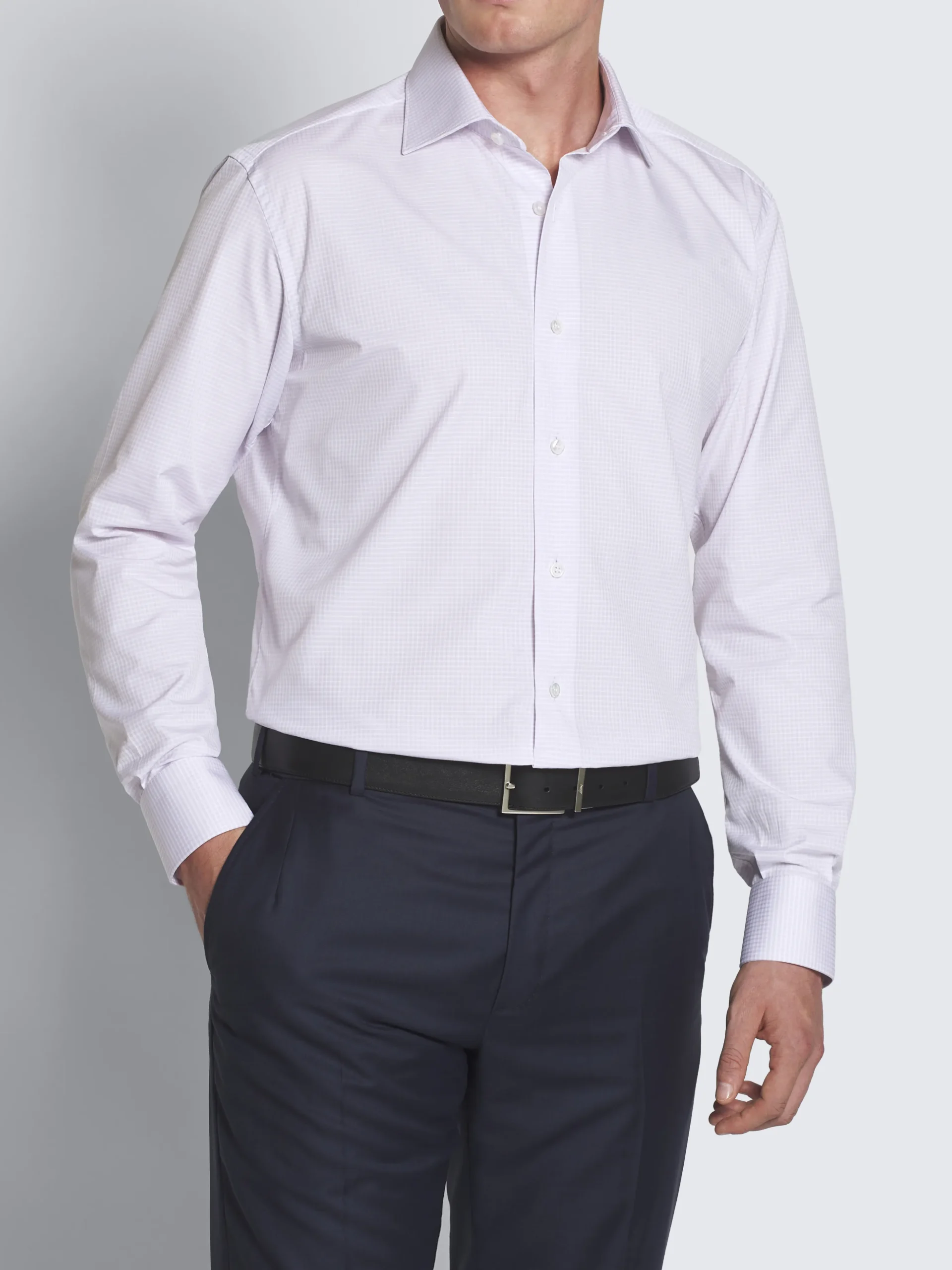 Lilac and white micro-checked Ventiquattro cotton formal shirt