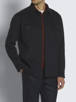 Midnight blue double-splittable wool and cashmere Vagabond overshirt