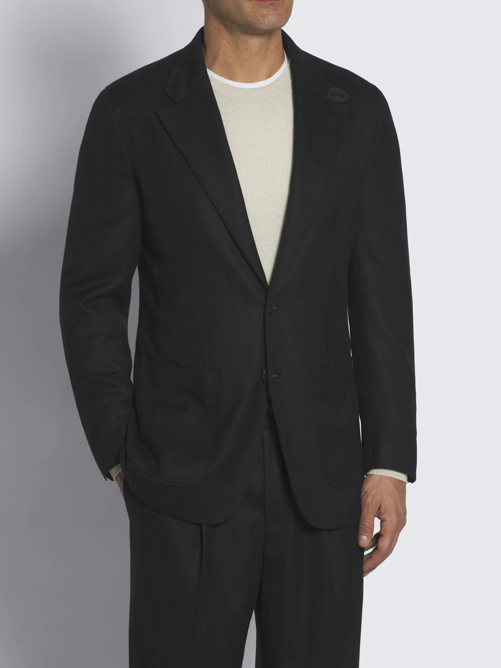 Midnight blue herringbone Super 180's wool Brera jacket