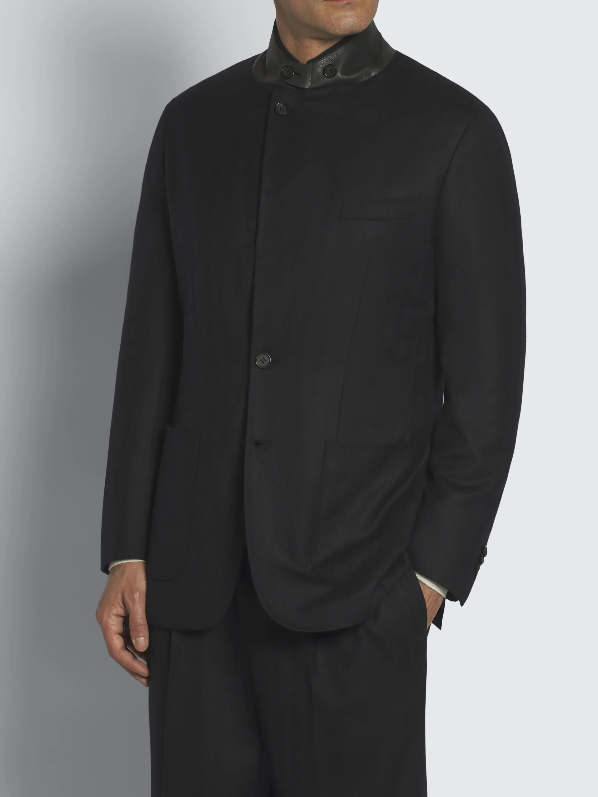 Midnight blue herringbone Super 180's wool Brera jacket