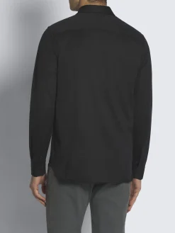 Midnight blue silk and wool piqué shirt