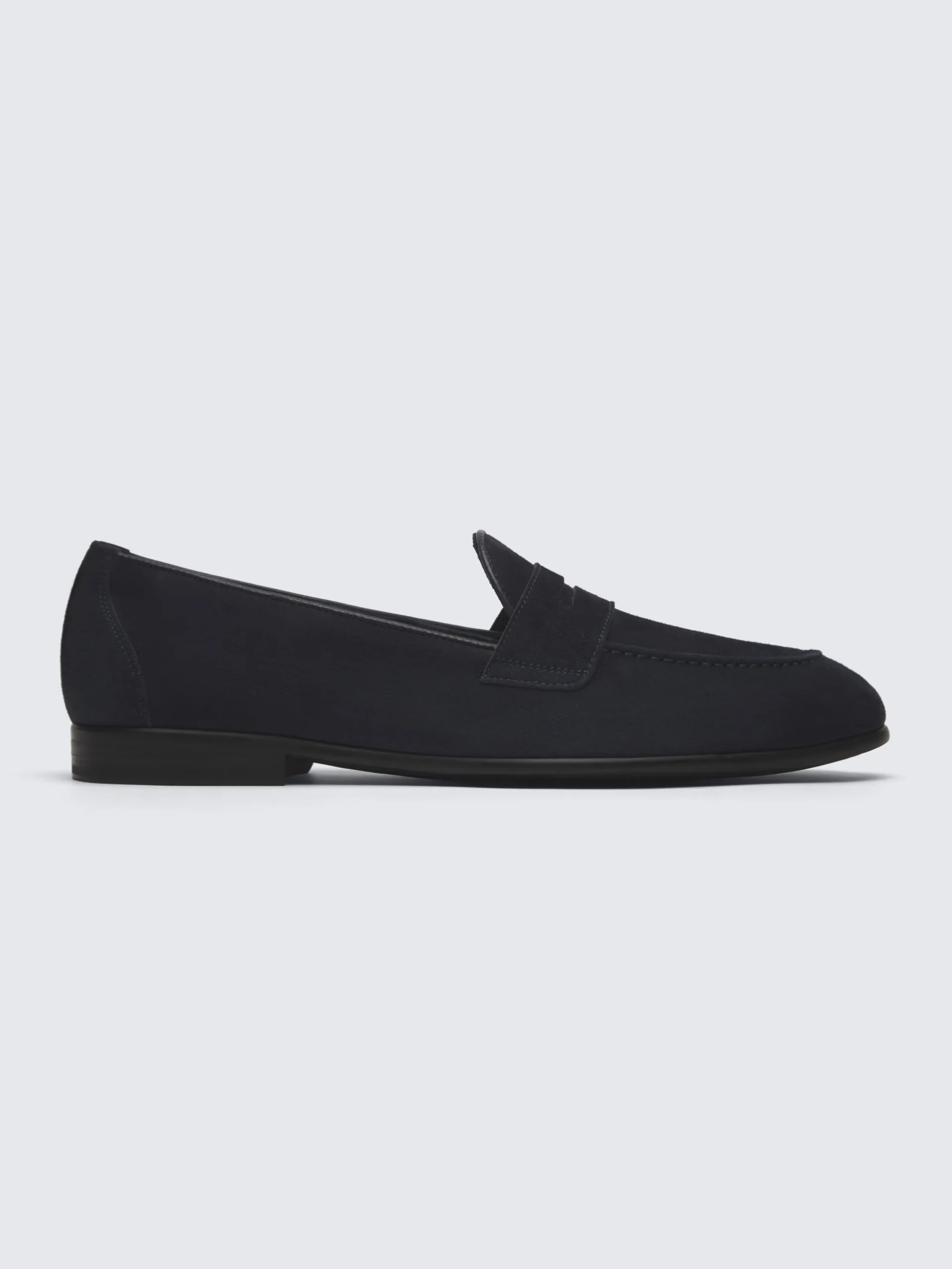 Midnight blue suede Appia penny loafers