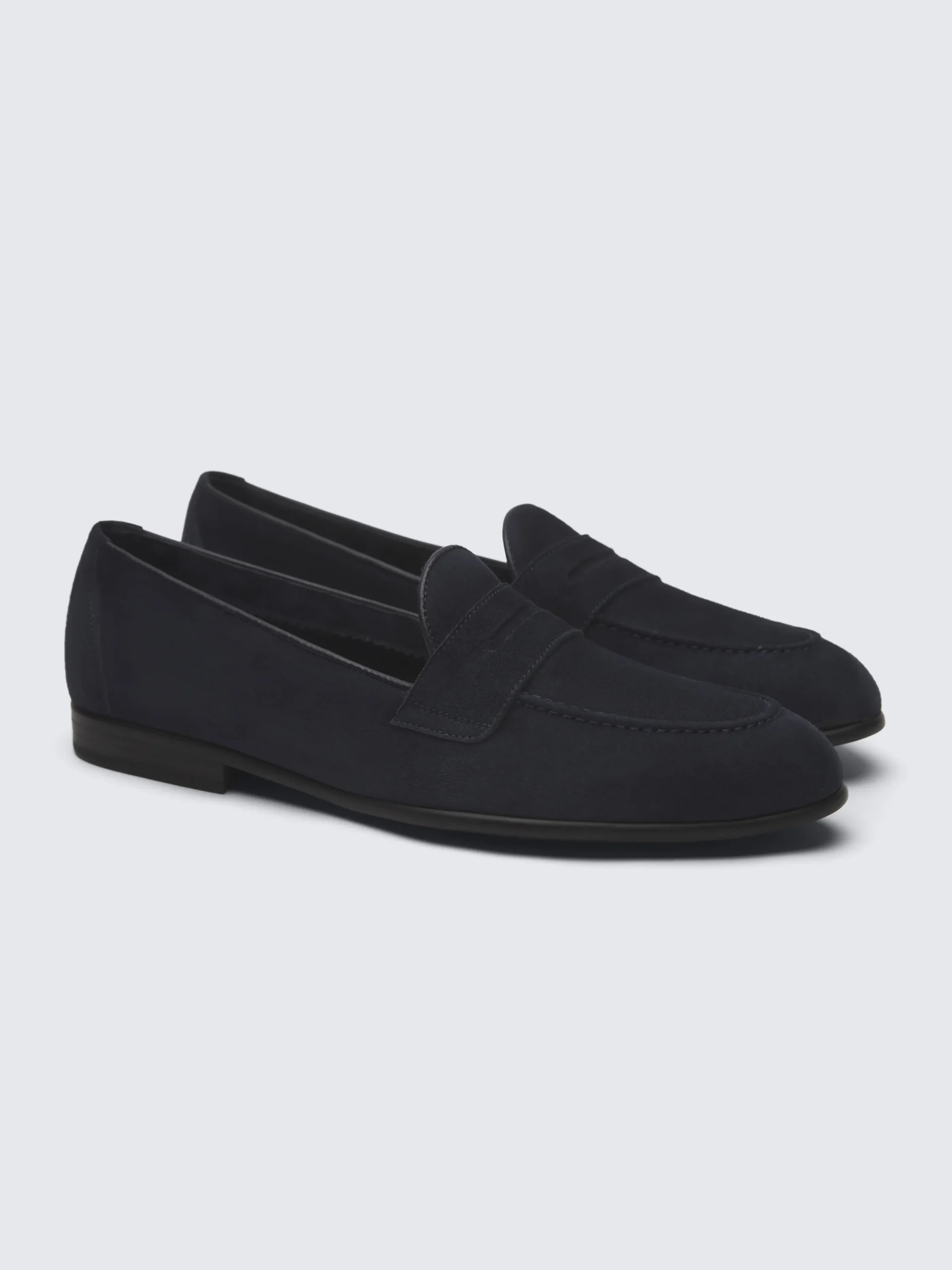 Midnight blue suede Appia penny loafers