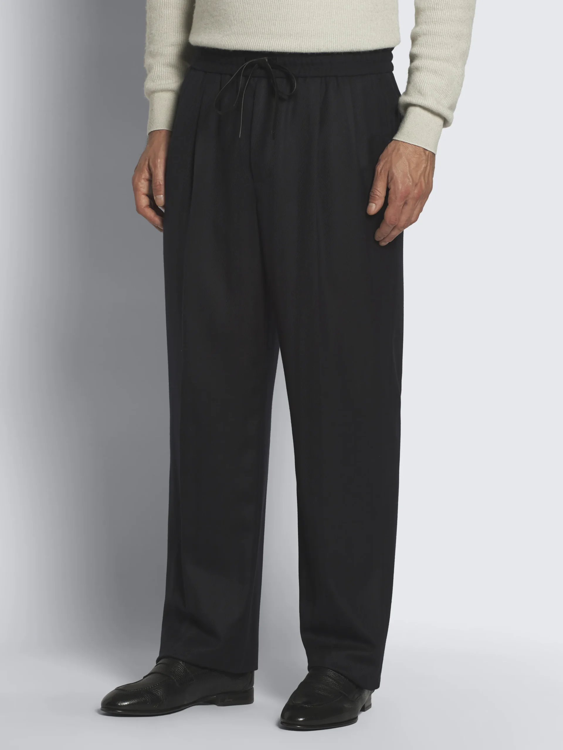 Midnight blue Super 180's herringbone wool Torino trousers