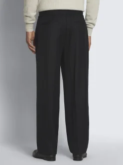 Midnight blue Super 180's herringbone wool Torino trousers