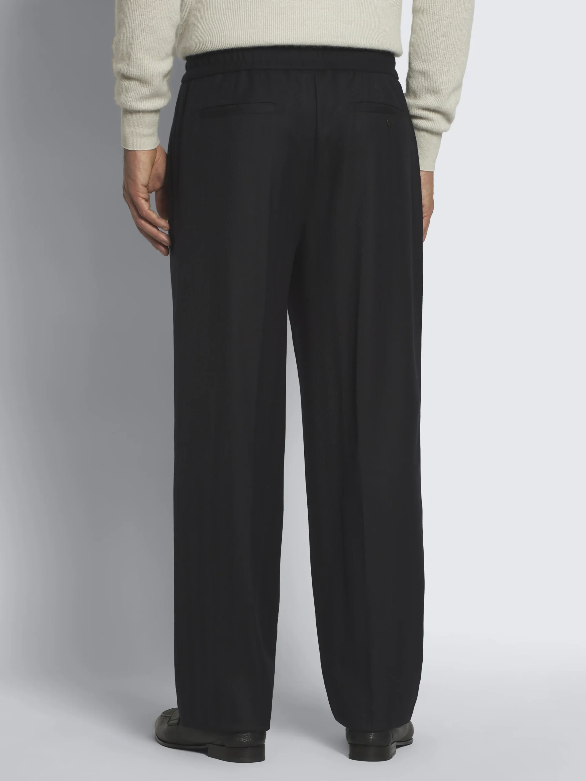 Midnight blue Super 180's herringbone wool Torino trousers