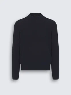 Midnight blue vicuña and cotton crewneck sweater