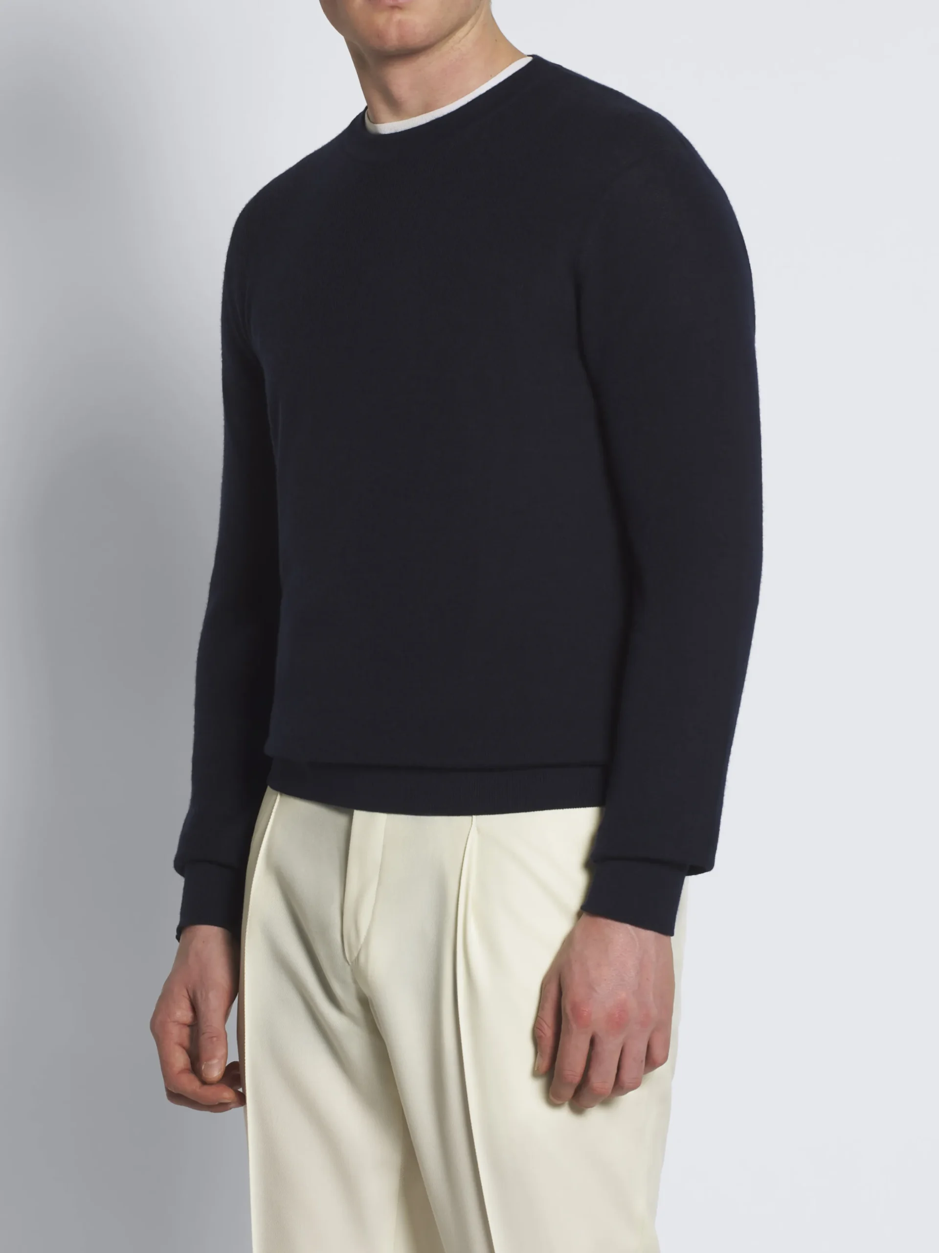 Midnight blue vicuña and cotton crewneck sweater