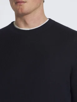 Midnight blue vicuña and cotton crewneck sweater