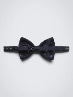 Midnight blue with beige paisley motif silk bow tie