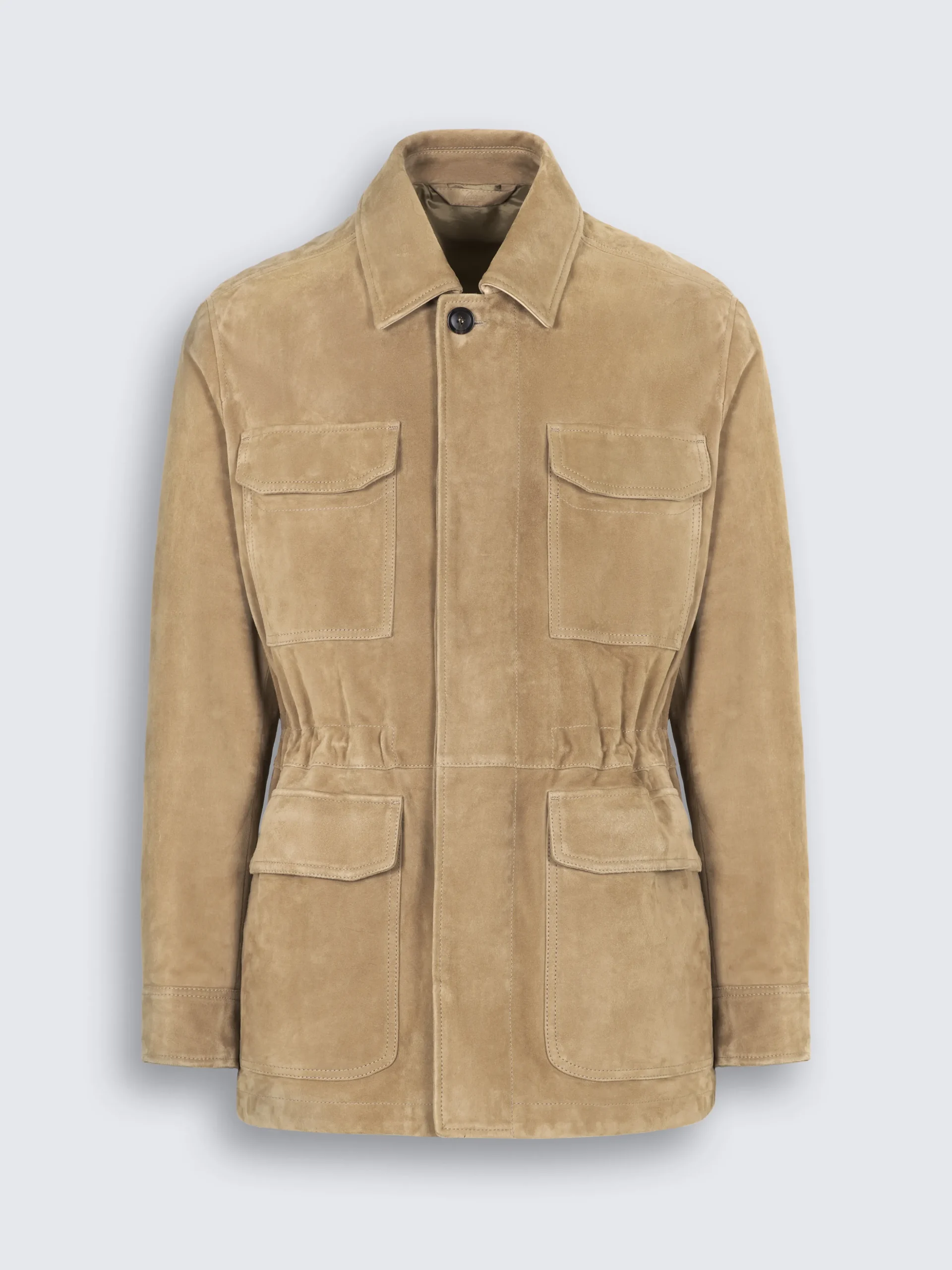 Military green and taupe cashmere and wool half-zip mockneck sweater