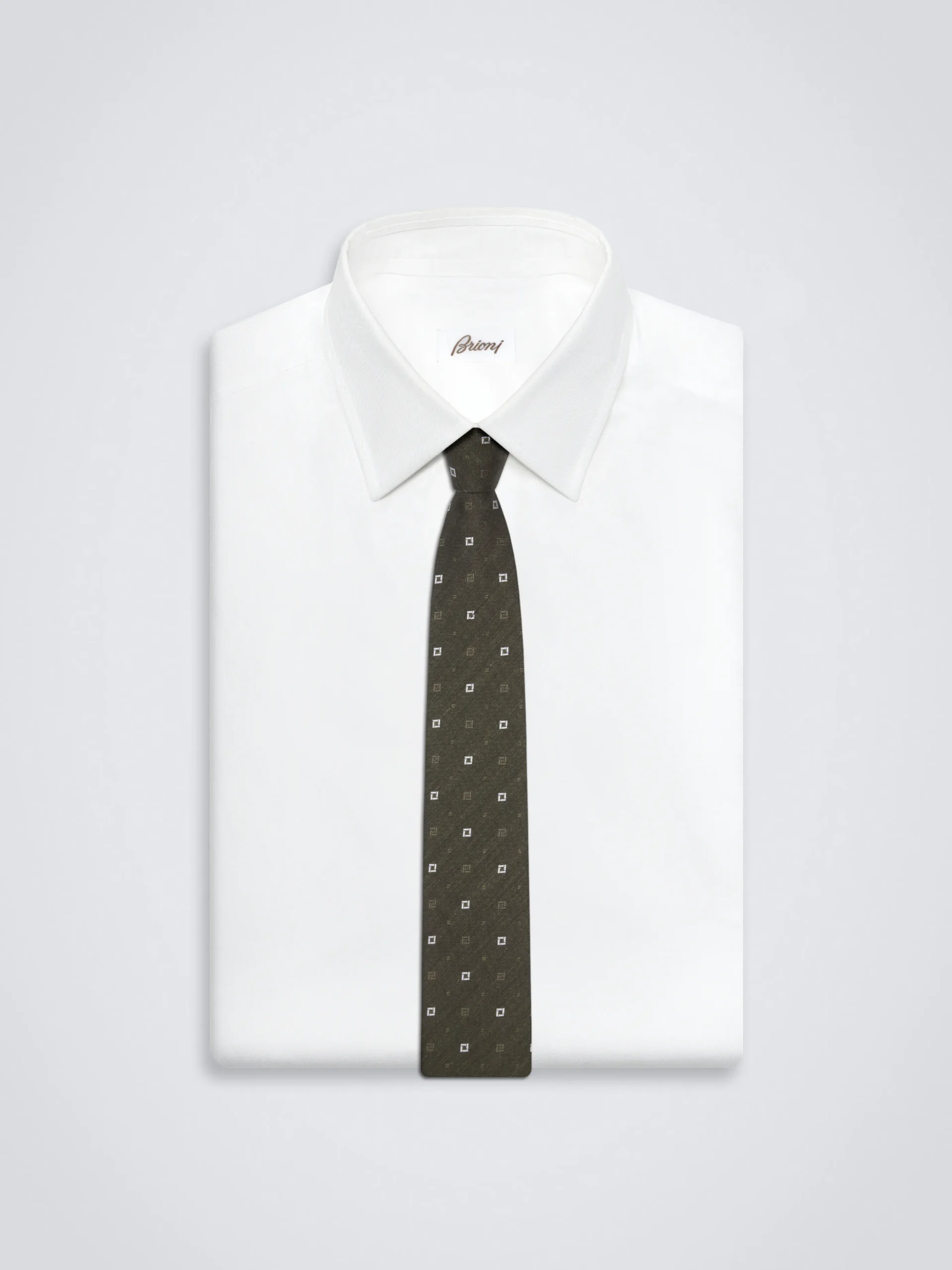 Military green silk and linen tie