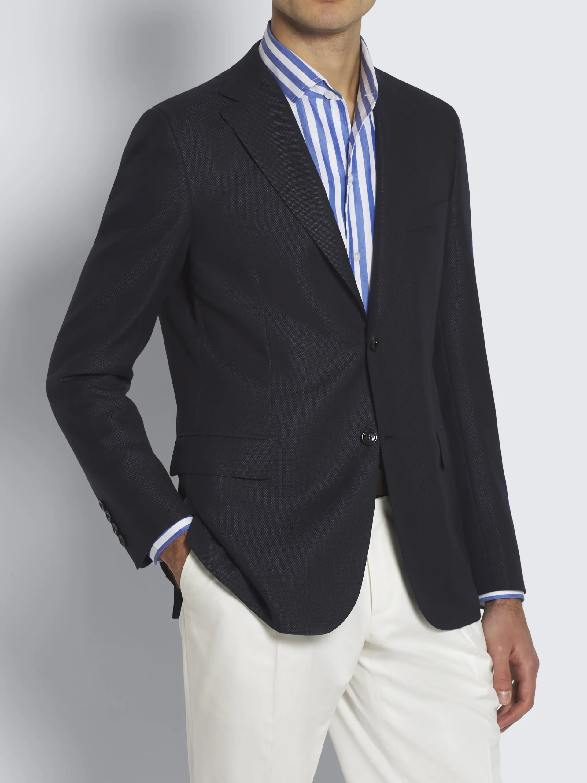 Navy and royal blue hopsak wool, cashmere and silk Ravello jacket