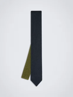 Navy blue and olive green knitted silk tie