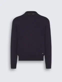 Navy blue cashmere and silk crewneck sweater