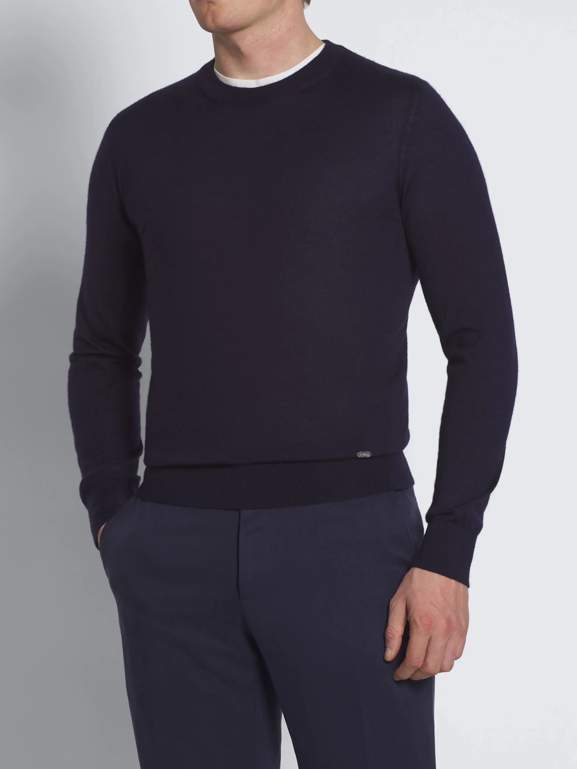 Navy blue cashmere and silk crewneck sweater