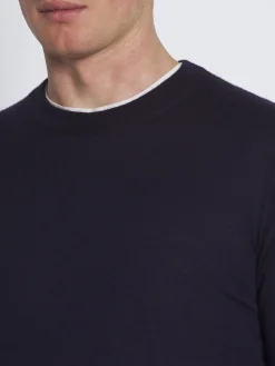 Navy blue cashmere and silk crewneck sweater