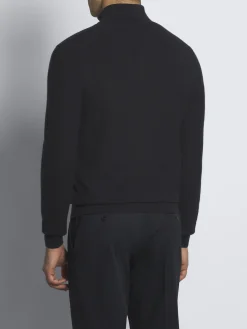 Navy blue cashmere and silk half-zip mockneck sweater