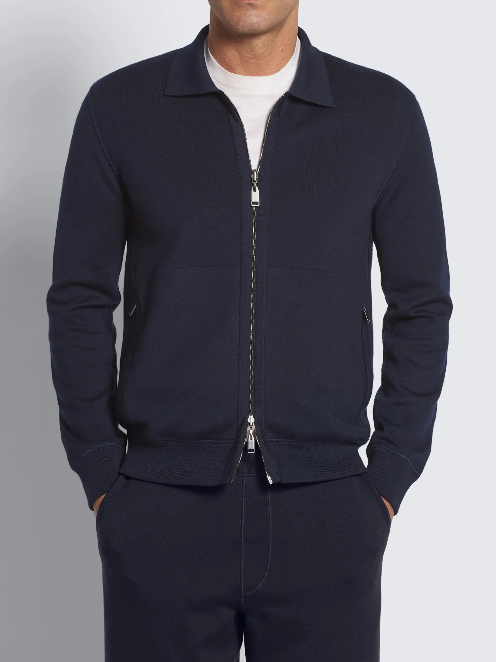 Navy blue cashmere, silk and cotton blouson