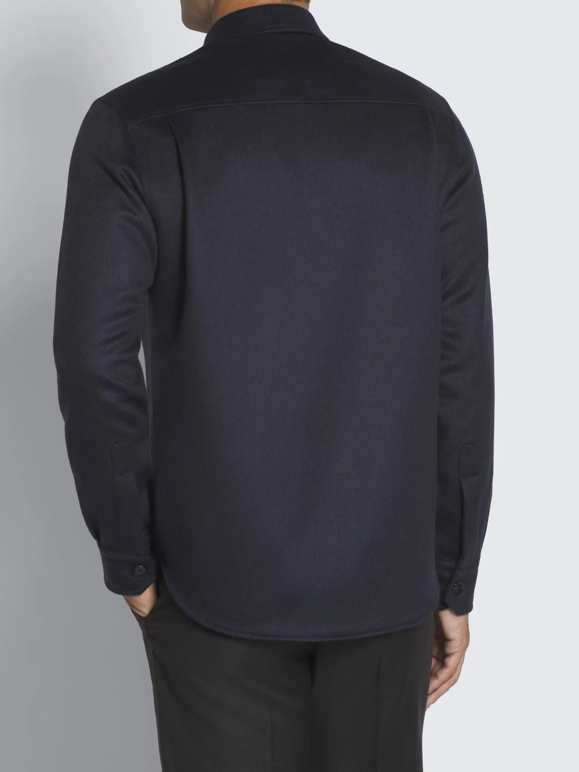 Navy blue cashmere, silk and vicuña Vagabond overshirt