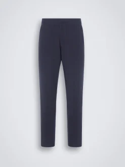 Navy blue cotton, cashmere and silk knit trousers