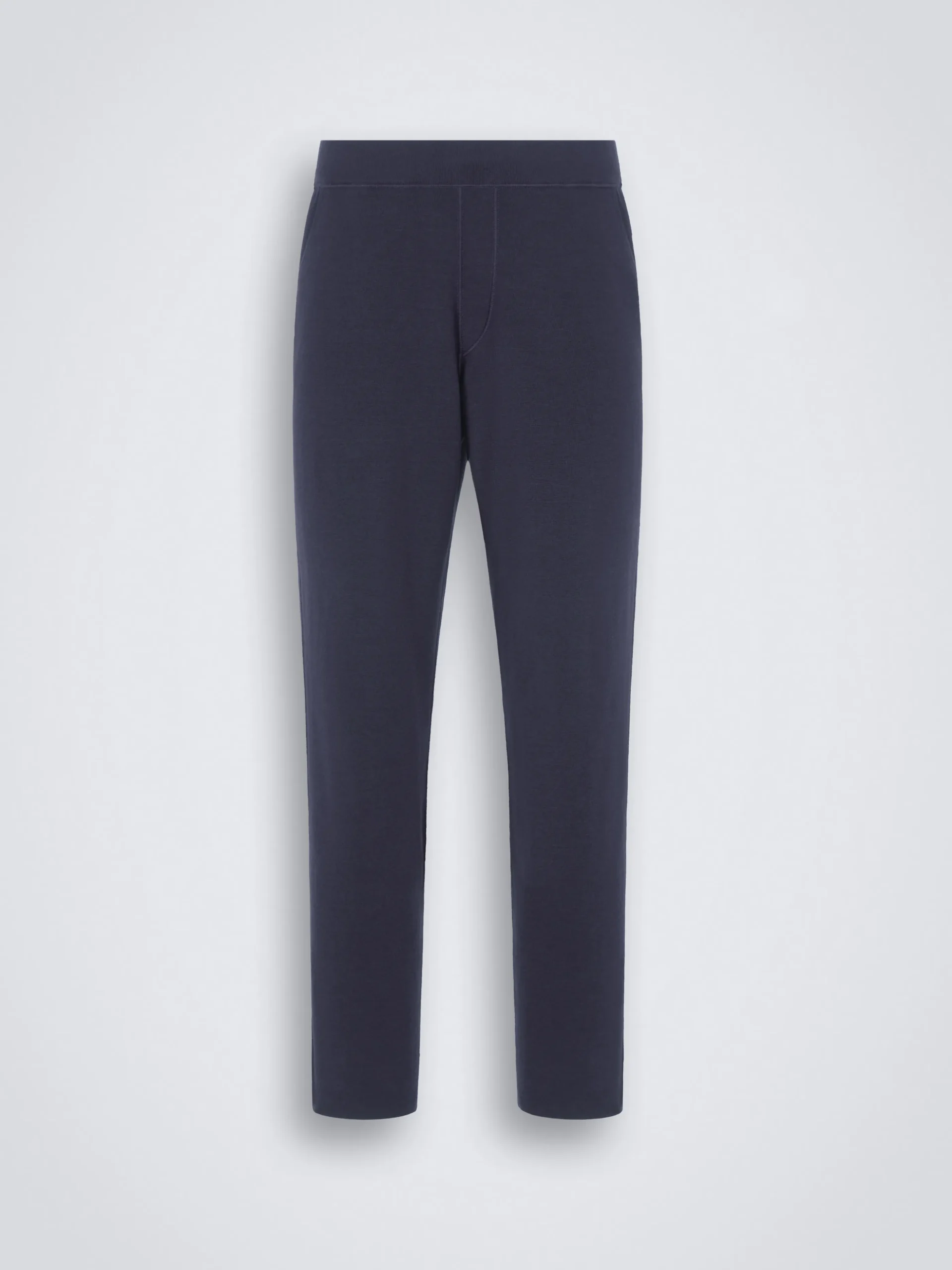 Navy blue cotton, cashmere and silk knit trousers