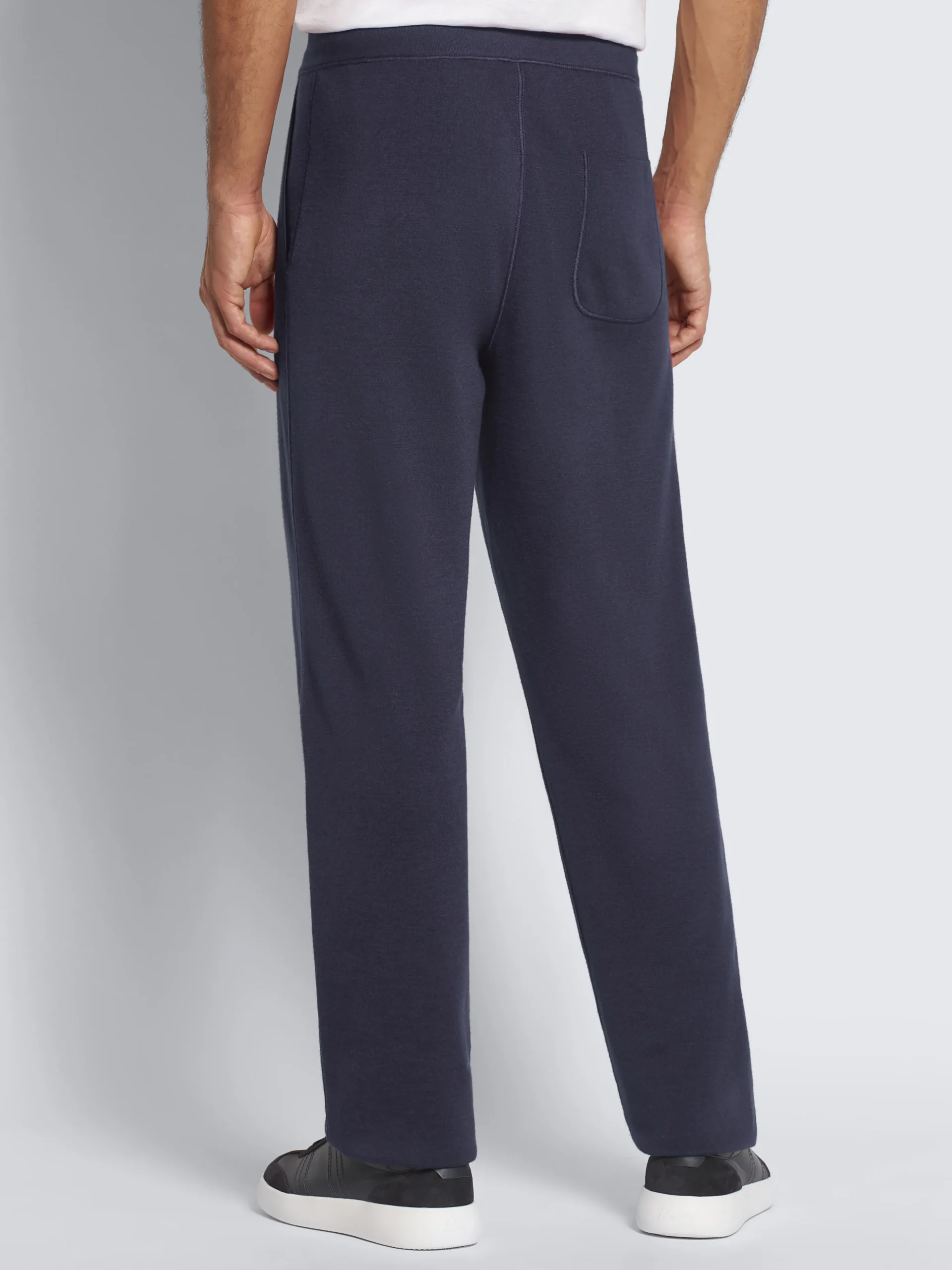 Navy blue cotton, cashmere and silk knit trousers
