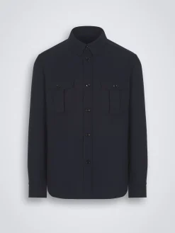 Navy blue double-splittable wool Vagabond overshirt