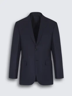 Navy blue glen plaid wool and silk Ravello jacket