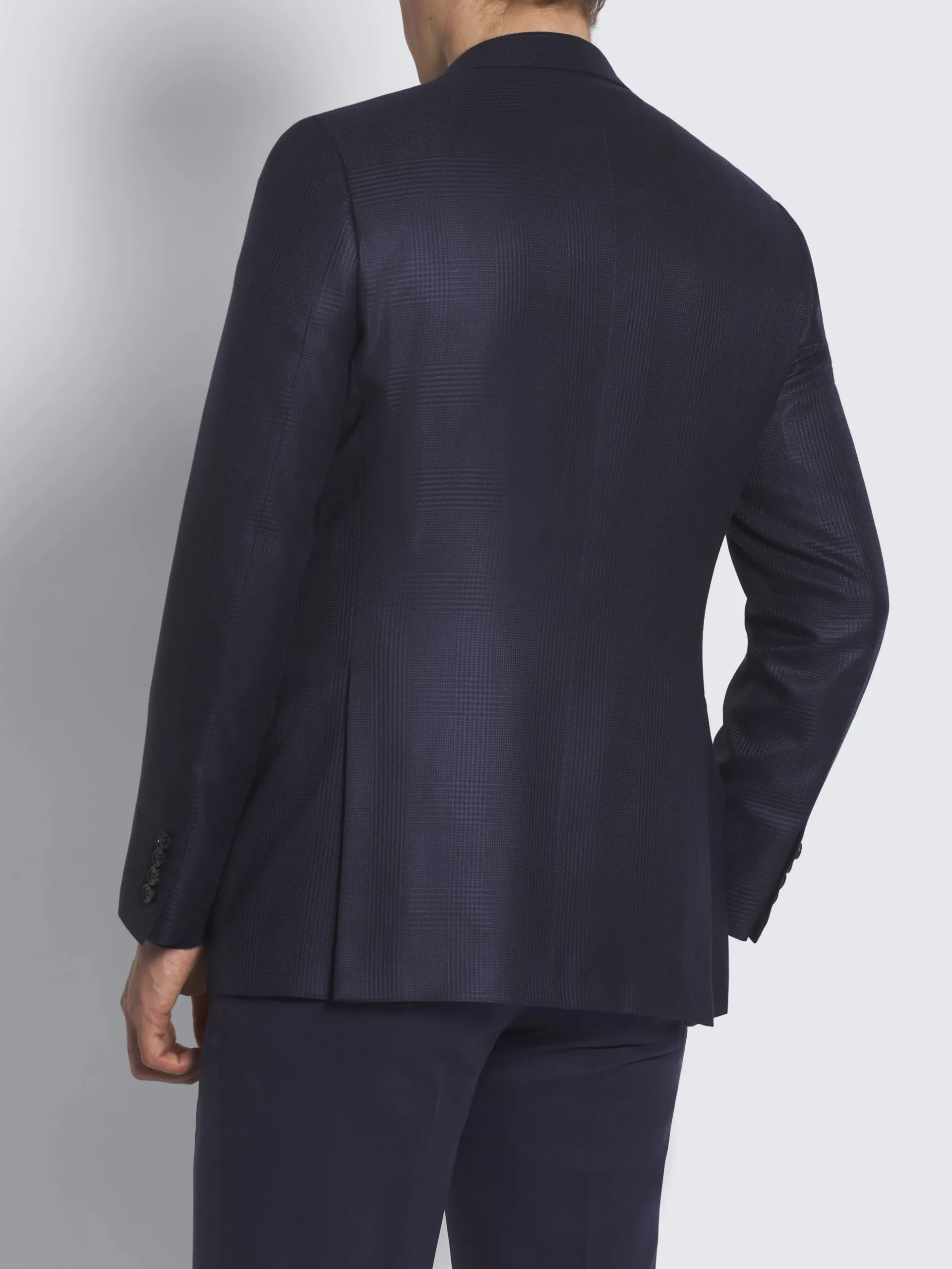 Navy blue glen plaid wool and silk Ravello jacket