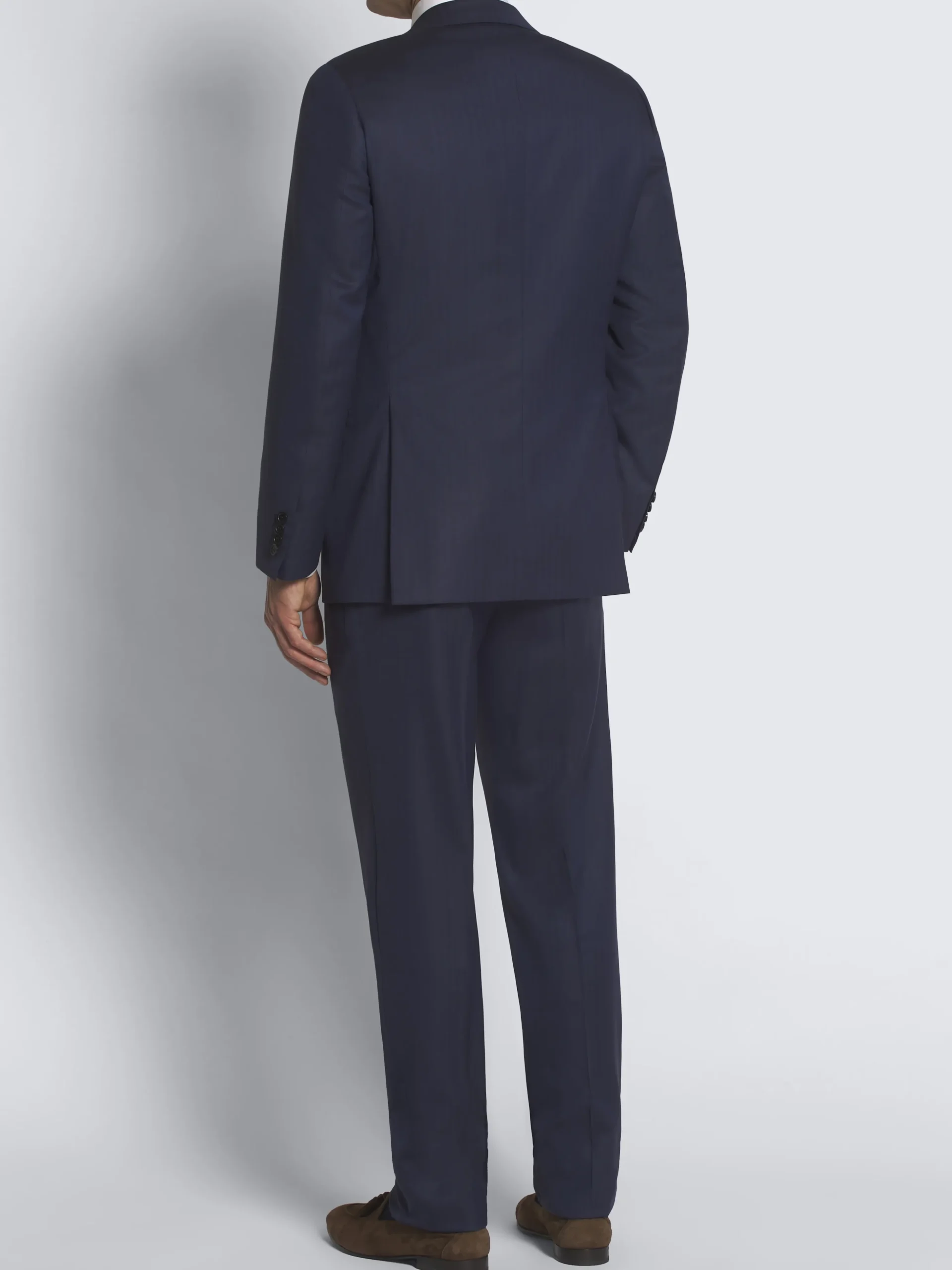 Navy blue herringbone Super 150's responsible wool Brunico suit
