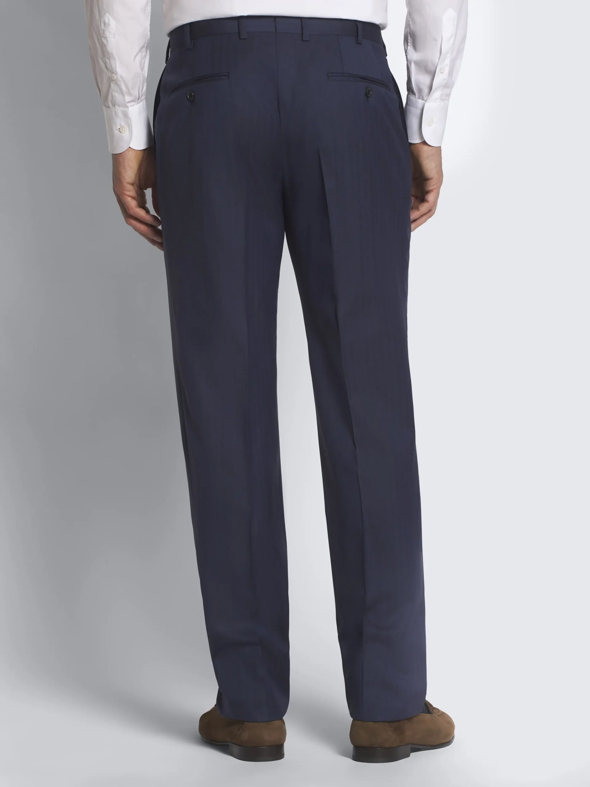 Navy blue herringbone Super 150's responsible wool Brunico suit