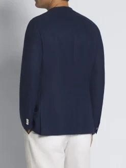 Navy blue linen, wool and silk Jardigan