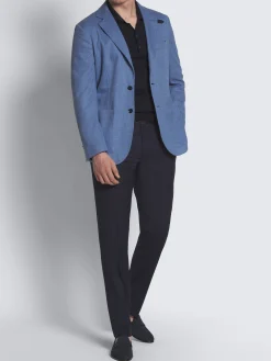 Navy blue micro-checked wool Journey trousers