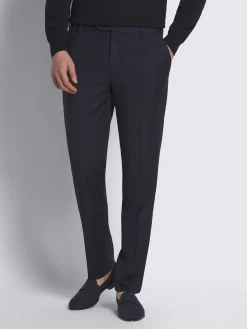 Navy blue micro-checked wool Journey trousers