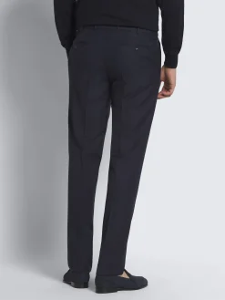 Navy blue micro-checked wool Journey trousers