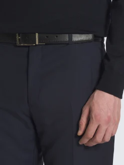Navy blue micro-checked wool Journey trousers