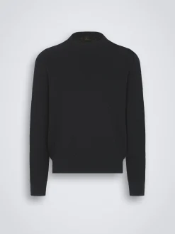 Navy blue organic cotton, silk and cashmere Trama weave crewneck sweater