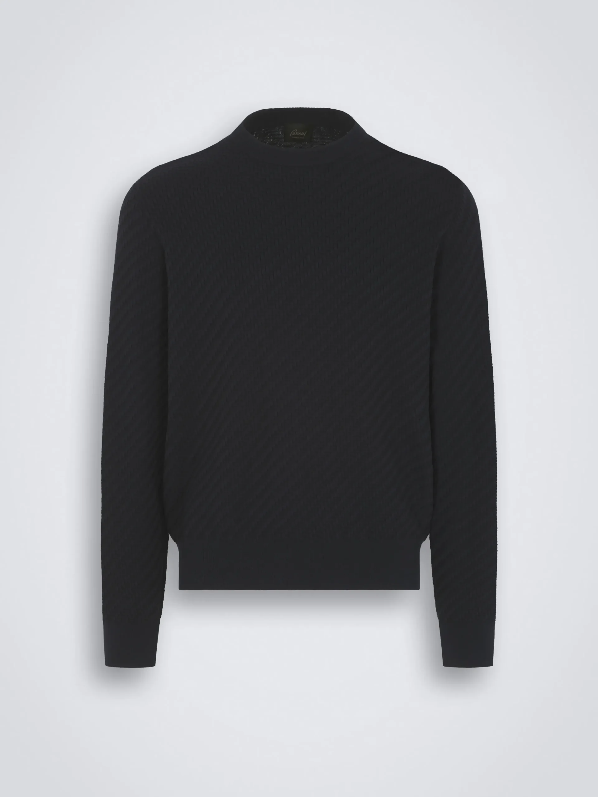 Navy blue organic cotton, silk and cashmere Trama weave crewneck sweater