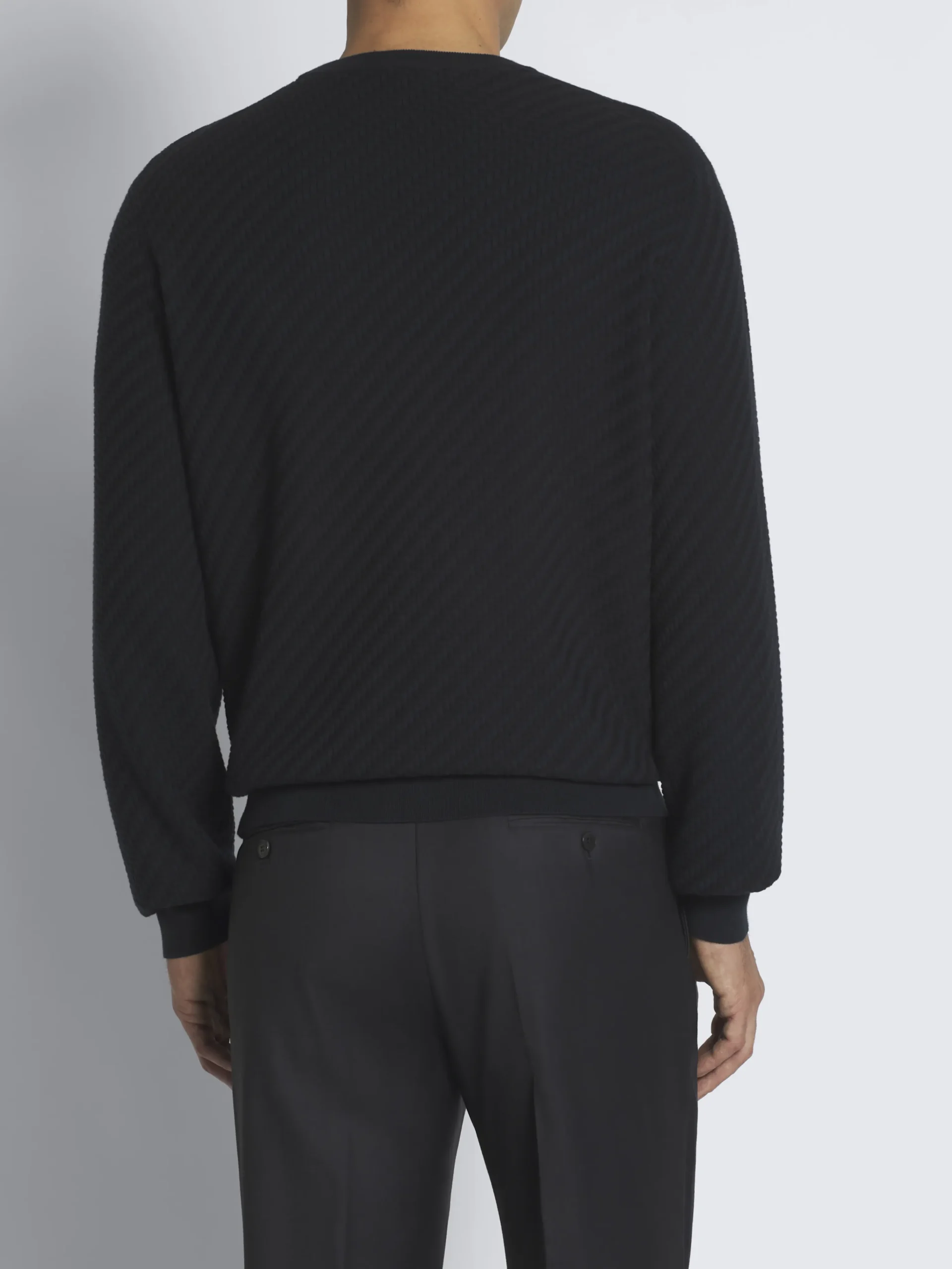 Navy blue organic cotton, silk and cashmere Trama weave crewneck sweater