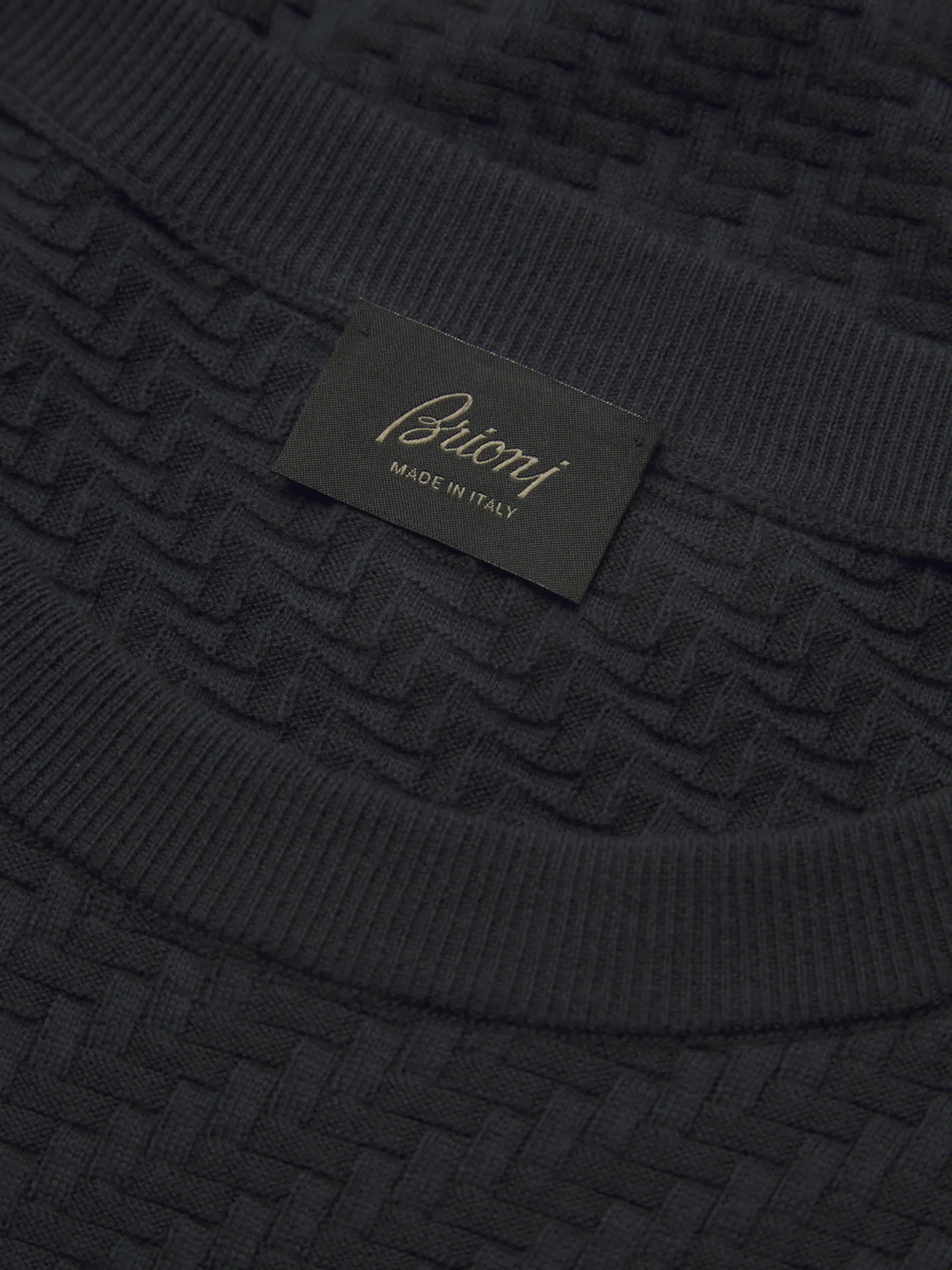 Navy blue organic cotton, silk and cashmere Trama weave crewneck sweater