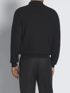 Navy blue organic cotton, silk and cashmere Trama polo sweater