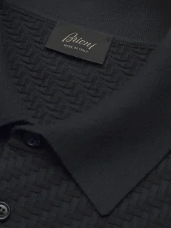 Navy blue organic cotton, silk and cashmere Trama polo sweater