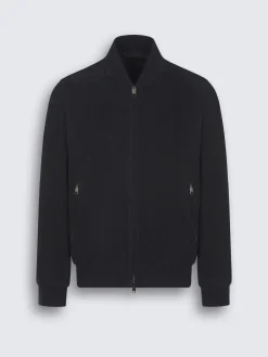Navy blue perforated suede bomber