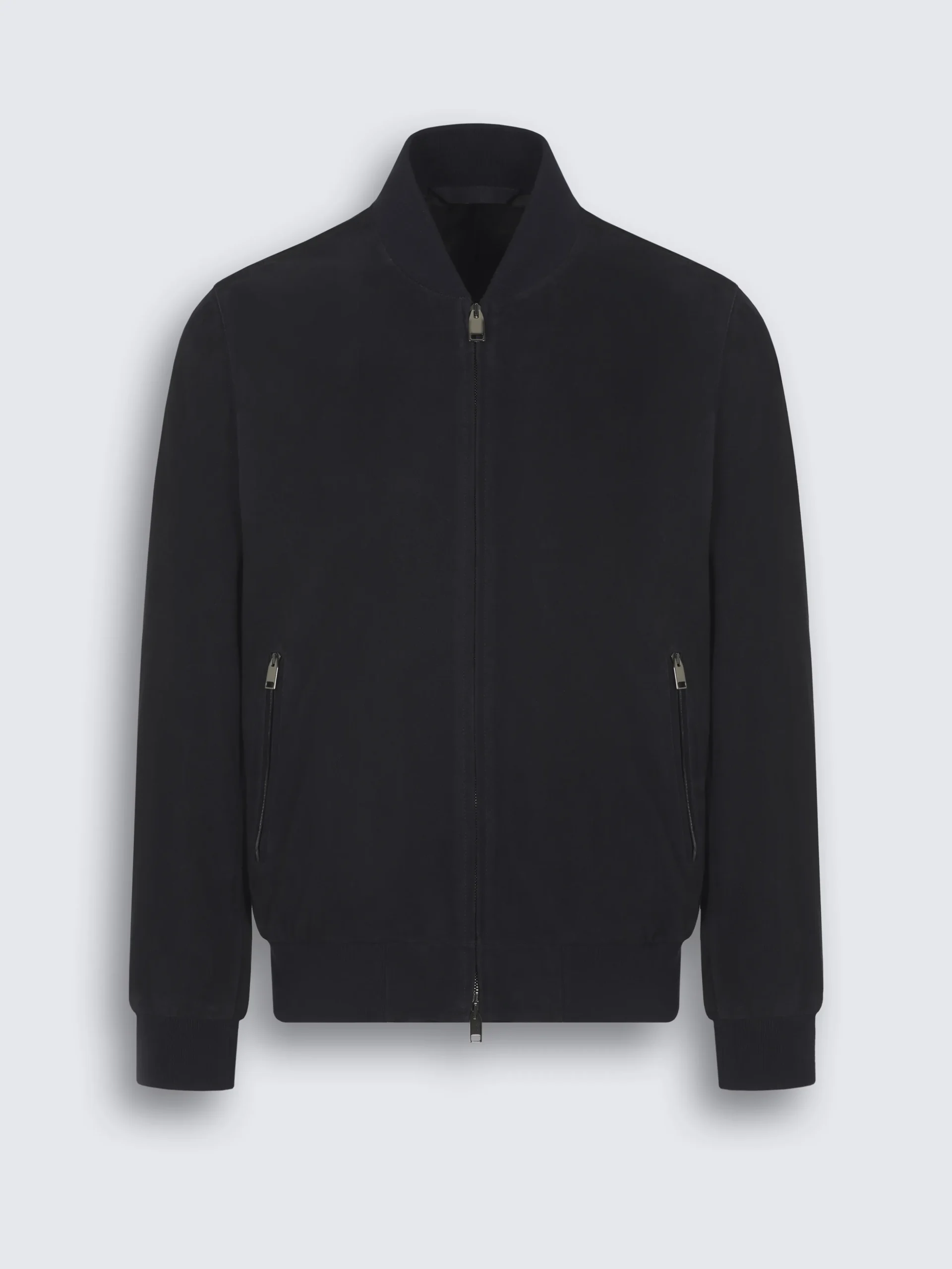 Navy blue perforated suede bomber
