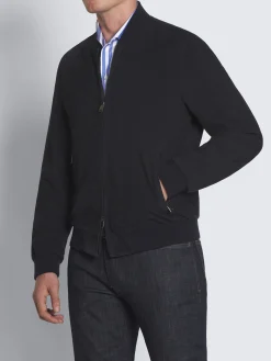 Navy blue perforated suede bomber