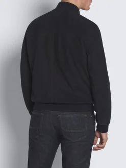 Navy blue perforated suede bomber