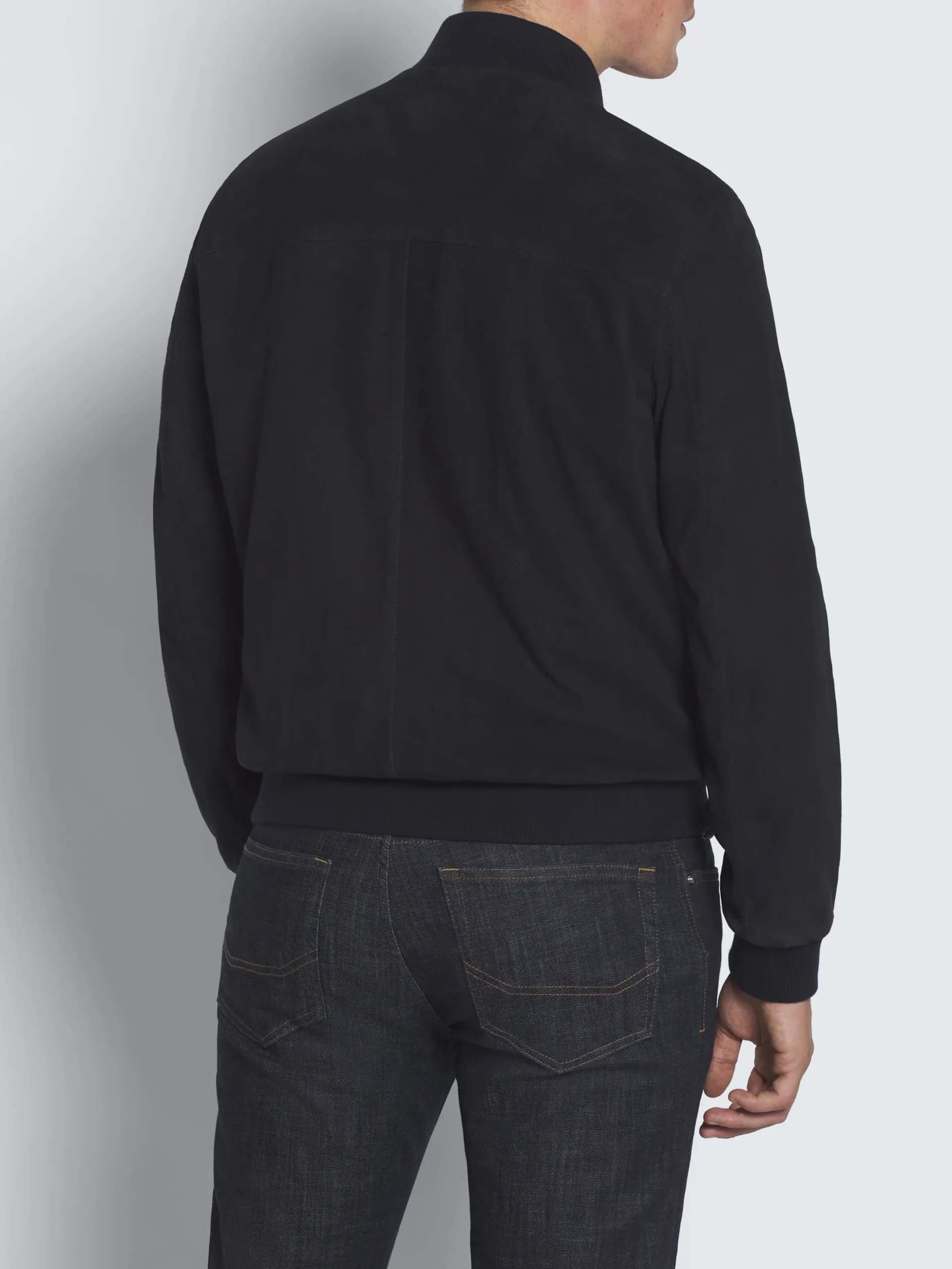 Navy blue perforated suede bomber