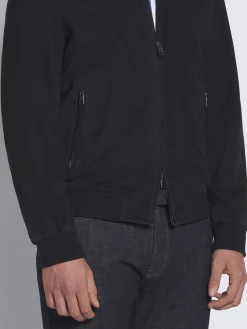 Navy blue perforated suede bomber