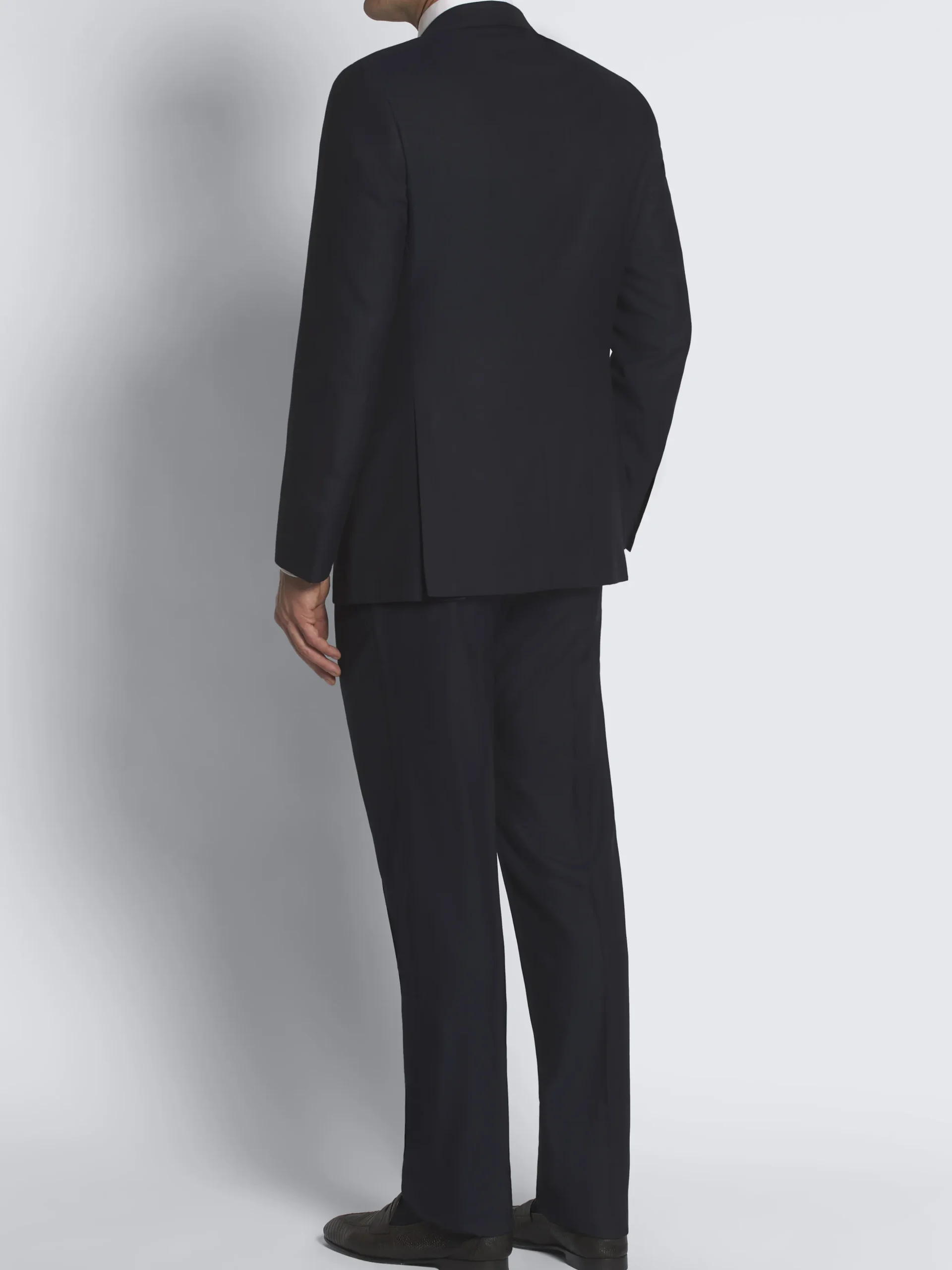 Navy blue pinstriped Super 210's wool Brunico suit